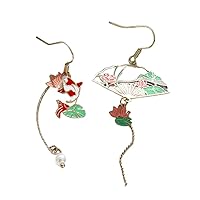 Chinese Style Lotus Folding Fan Asymmetrical Tassel Earrings for Women Crane Carp Rabbit Kitten National Style Earring Jewelry