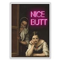 Funny Bathroom Canvas Wall Art, Framed Two Women At A Window Portrait Aesthetic Poster, Humor Bathroom Pictures for Wall, Vintage Classical Painting Prints for Toilet Decor（8x12inch-Unframed)