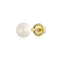Tiny Minimalist CZ Accent Real Yellow 14K Gold White Freshwater Cultured Pearl Helix Cartilage Ear Lobe Stud Earring For Women Teen Piercing Daith 1 Piece Screw back
