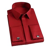 Men's French Cuff Dress Shirt, Slim Fit Covered Button Cotton Male Party Wedding Tuxedo Shirts with Cufflinks