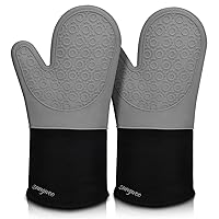 sungwoo Silicone Oven Mitts, Heat Resistant Oven Gloves with Quilted Liner Non-Slip Textured Grip Perfect for BBQ, Baking, Cooking and Grilling - 1 Pair 13.8 Inch Grey & Black