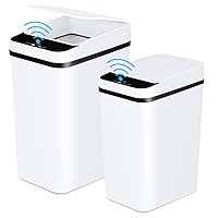Bathroom Trash Cans with Lid 2 Pack Touchless Automatic Motion Sensor 2.2 Gal & 4 Gal Small Garbage Can, Smart Electric Narrow Waterproof Garbage Bin for Bedroom Office Kitchen (White)