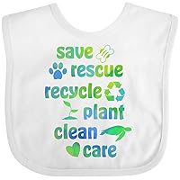 inktastic Save, Rescue, Recycle, Plant, Clean, Care- Earth Day Baby Bib