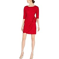 ROBBIE BEE Signature Womens Petites Glitter Cocktail and Party Dress Red PS