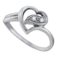 The Diamond Deal 10kt White Gold Womens Round Diamond Simple Heart Ring 1/20 Cttw