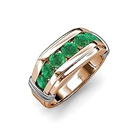 Round Emerald 1 ctw 7 Stone Channel Set Men Wedding Ring 14K Gold