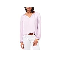 Vince Camuto Womens Pink Gathered Curved Hem Drop Shoulders Long Sleeve Keyhole Peasant Top S