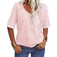 Tankaneo Women's 3/4 Sleeve Shirts V Neck Loose Fitting Tops Casual Solid Color Tshirts Trendy Basic Tunic Summer Ladies Tops