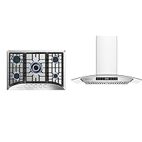 Empava 30 Inch Gas Cooktop with 5 World Class Made in Italy SABAF Burners & Wall Mount Range Hood 30 Inch, Ducted/Ductless(Charcoal-Filter Sold Separately)