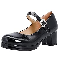Women Block Heel Mary Jane Lolita Shoes Platform Patent Leather Cosplay Pumps