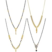 Presents Exclusive Gold Plated Beautiful Combo of 4 Mangalsutra Tanmaniya Nallapusalu Necklace Pendant Black Bead Golden Chain for Women and Girls #Aport-2011