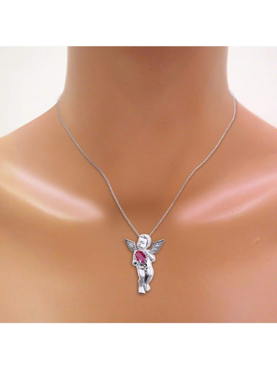 Rylos Necklaces for Women Silver 925 Guardian Angel Pendant with Gemstone & Genuine Diamonds 18