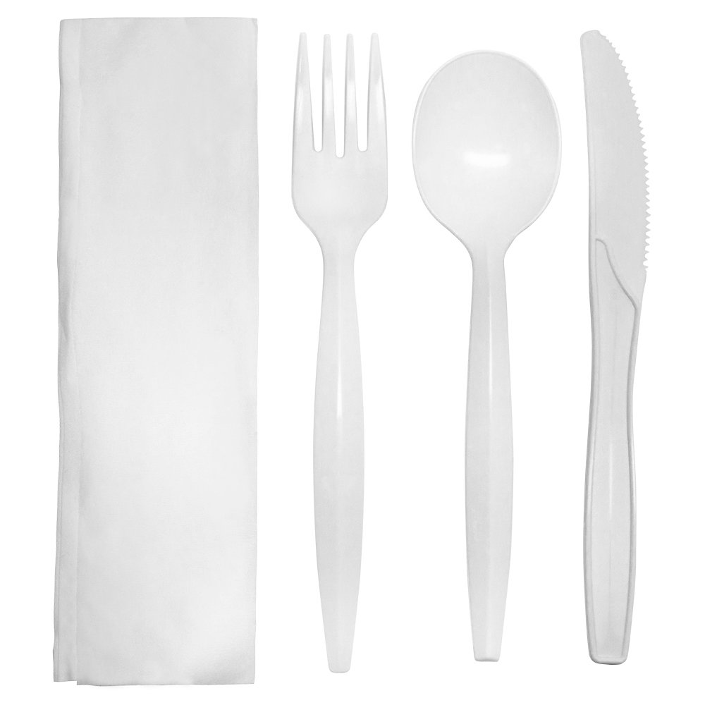 Karat U2201W PP Medium-Heavy Cutlery Kits - White (Case of 250)