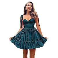 Sweetheart Satin Homecoming Dresses for Teens Spaghetti Straps Short Prom Dresses A-line Ruffle Evening Party Dress