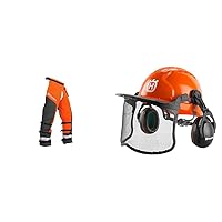 Husqvarna Technical Apron Wrap Chainsaw Chaps 40- to 42-Inch, Chainsaw Safety Equipment & Chainsaw Helmet with Metal Mesh Face Shield, Adjustable Ear Muffs for Hearing Protection