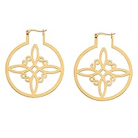 Witches Knot Earrings For Women Girls Stainless Steel Hollow Out Geometric Style Celtic Knot Flattened Hoop Earrings Witchcraft Good Luck Irish Jewelry