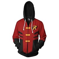 Xinxin Robin Tim Drake 3D Anime Cosplay Cardigan Zip Hoodie Unisex Adult Red