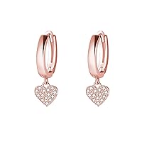 Solid 925 Sterling Silver Love Heart Small Hoop Earrings for Women Teen Girls CZ Heart Hoop Earrings Huggie Drop