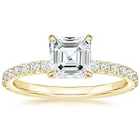14K Solid Yellow Gold Handmade Engagement Ring 1.0 CT Asscher Cut Moissanite Diamond Solitaire Wedding/Bridal Ring Set for Womens/Her Proposes Gifts