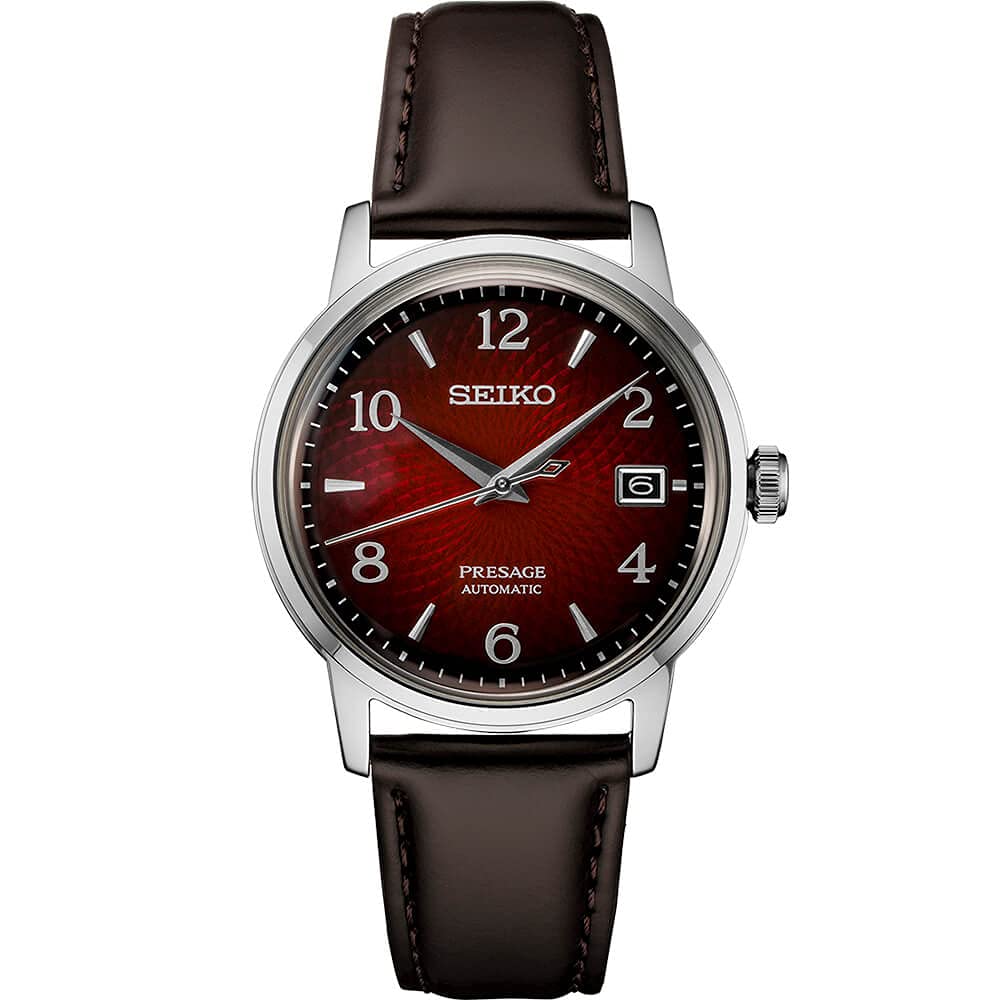 SEIKO Presage Red SRPE41 Brown Leather Automatic Men's Watch