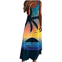 Women's Summer Dresses 2024 Beach Vacation Hawaiian Sundresses Boho Tropical Print Spaghetti Strap Casual Maxi Dress Vestidos Largos De Verano para Mujer Blusa Mujer