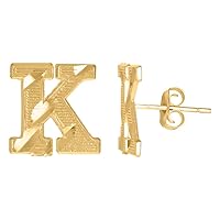 10k Yellow Gold Mens Initials Letter K Stud Earrings Jewelry for Men