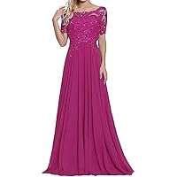 Mother of The Bride Dress 1/2 Sleeves Lace Appliques Long Chiffon Prom Dresses for Women's Formal Wedding Party Growns