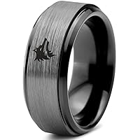 Wolf Wolfpack Pack Canine Dog Ring - Tungsten Band 8mm - Men - Women - 18k Rose Gold Step Bevel Edge - Yellow - Grey - Blue - Black - Brushed - Polished - Wedding - Gift Dome Flat Cut