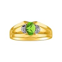Men's Yellow Gold Plated Silver 7X5 Oval Gemstone & Diamond Ring – Classic Birthstone Design in Sizes 8-13