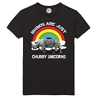 Rhinos are Just Chubby Unicorns Printed T-Shirt - Black - 4XLT
