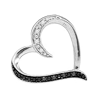 The Diamond Deal Sterling Silver Womens Round Black Color Enhanced Diamond Simple Heart Pendant 1/20 Cttw