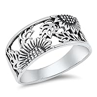 CHOOSE YOUR COLOR Sterling Silver Filigree Sunflower Ring