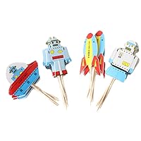 Flairs New York Happy Birthday Decorations Cup Cake Toppers Party Props (Pack of 24 Cup Cake Toppers, Spaceships & Robots)