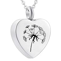 weikui Cremation Jewelry Silver Heart Dandelion Urn Necklace for Ashes Memorial Keepsake Pendant - Funnel Kit Included