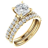 10K Solid Yellow Gold Handmade Engagement Ring 1 CT Cushion Cut Moissanite Diamond Solitaire Wedding/Bridal Ring for Women/Her, Gorgeous Birthday Gifts for Her