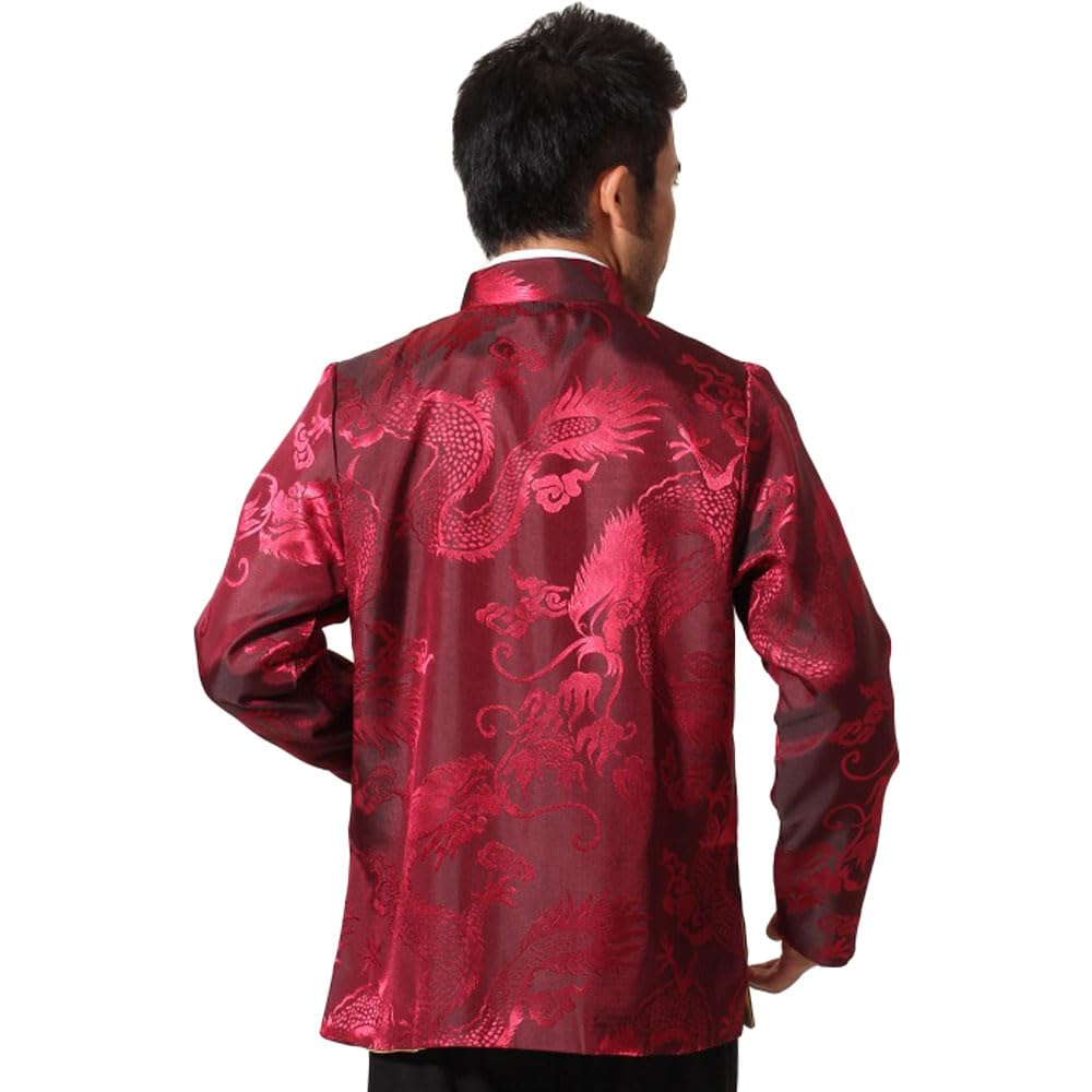 ZooBoo Two-Sided Chinese Men's Jacket - Traditional Martial Arts Kung Fu Dragon Pattern Uniform Long Sleeve Clothing for Men