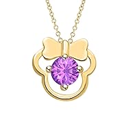 Shimmering Minnie Mouse Pendant Necklace in in Round Gemstone 14k Yellow Gold Over Sterling Silver For Girl's