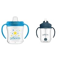 Dr. Brown's Transition Sippy Cup with Soft Spout - Blue - 6oz - 6m Milestones Baby’s First Straw Cup, Training Cup with Weighted Straw, Dark Blue, 6m+