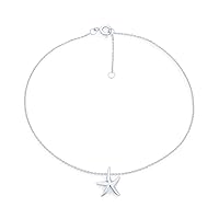 Bling Jewelry Vacation Beach CZ Nautical Charm Starfish Anklet Ankle Bracelet For Women Teen Rose Gold Plated .925 Sterling Silver 9-10 Inch Adjustable