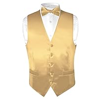 Biagio Men's SILK Dress Vest & Bow Tie Solid GOLD Color BowTie Set