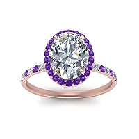 Choose Your Gemstone 14k Rose Gold Plated Oval Shape Halo Engagement Rings for Women, Bridal, Wedding, Engagement, Birthday, Birthstone Ring : US Size 4 to 12