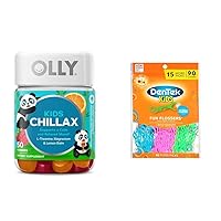 OLLY Kids Chillax Magnesium Gummies Plus L-Theanine, Lemon Balm, Calm Chews for Kids 4+, 50 Count & DenTek Kids Fun Flossers, Wild Fruit, 90 Count