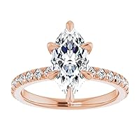 10K Solid Rose Gold Handmade Engagement Rings 2.75 CT Marquise Cut Moissanite Diamond Solitaire Wedding/Bridal Ring Set for Woman/Her Propose Ring, Perfact for Gifts Or As You Want