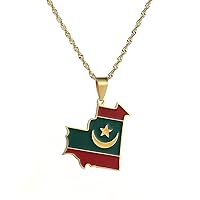 Stainless Steel Mauritania Map & Flag Pendant Necklace For Men Women Gold Color Mauritanian Maps Jewelry Gifts