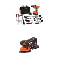 BLACK+DECKER BDCMS20B 20V Cordless Mouse Sander, Baretool with LDX120PK 20V MAX Cordless Drill and Battery Power Project Kit