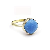 Gift For Her | Single Stone Gold Plated Ring | Handmade Adjustable Ring | Blue Turquoise Cushion Shape Gemstone Ring | Jewelry 1094 61F