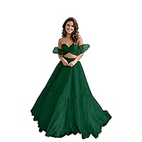 Tulle Off Shoulder Prom Dresses with Removable Sleeves 2024 A Line Court Train Evening Formal Wedding Ball Gowns DR0490