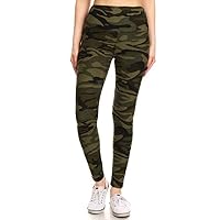 Long Yoga Style Banded Lined Olive Camo Print, Full Length Leggings In A Slim Fitting Style With A Banded High Waist.