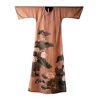 Women Summer Retro Crewneck Chinese Hanfu Element Half Sleeve Loose Ramie Blend Print Dress 167
