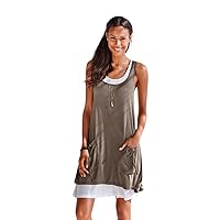 LASCANA Cute Layered Look Summer Dress with Front Pockets White Khaki